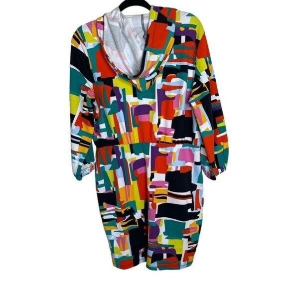 NEW York & Company Abstract French Terry Hoodie Sweatshirt Dress Women’s Medium - Picture 3 of 12